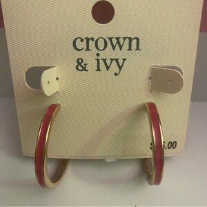 Crown & Ivy Red and Gold Enamel Hoop Earrings NWT